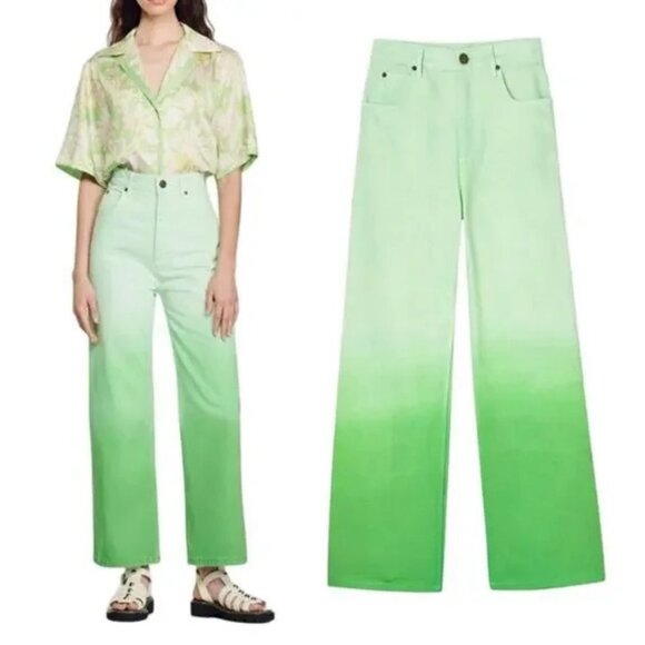 Sandro Straight-Leg Gradient-Effect Jeans In Green - Picture 1 of 10